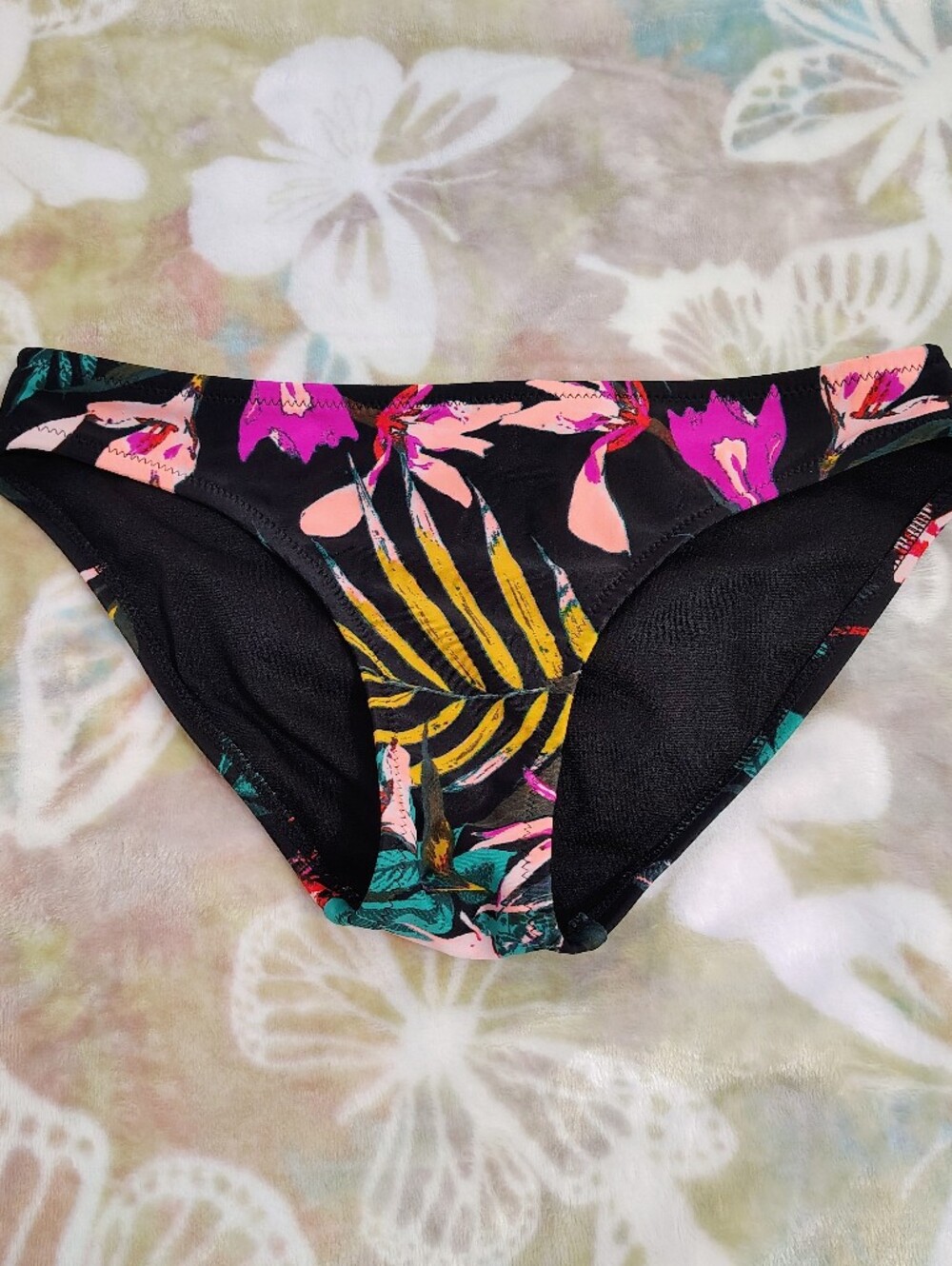 Old Navy Black Bikini Bottom with Pink, Yellow & Teal Floral Print